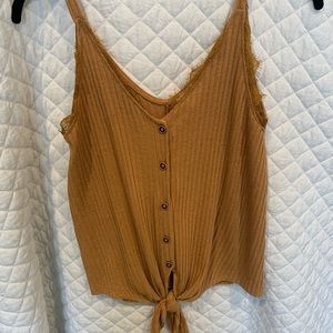 Tie front, lace detail tank